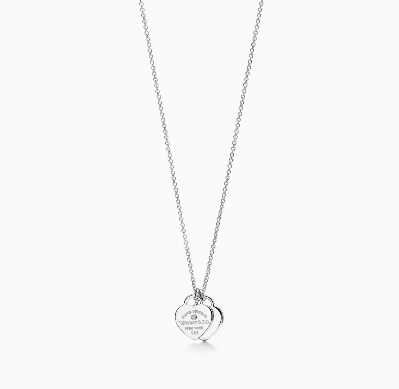 Collana Tiffany Double Heart tag argento con brillante