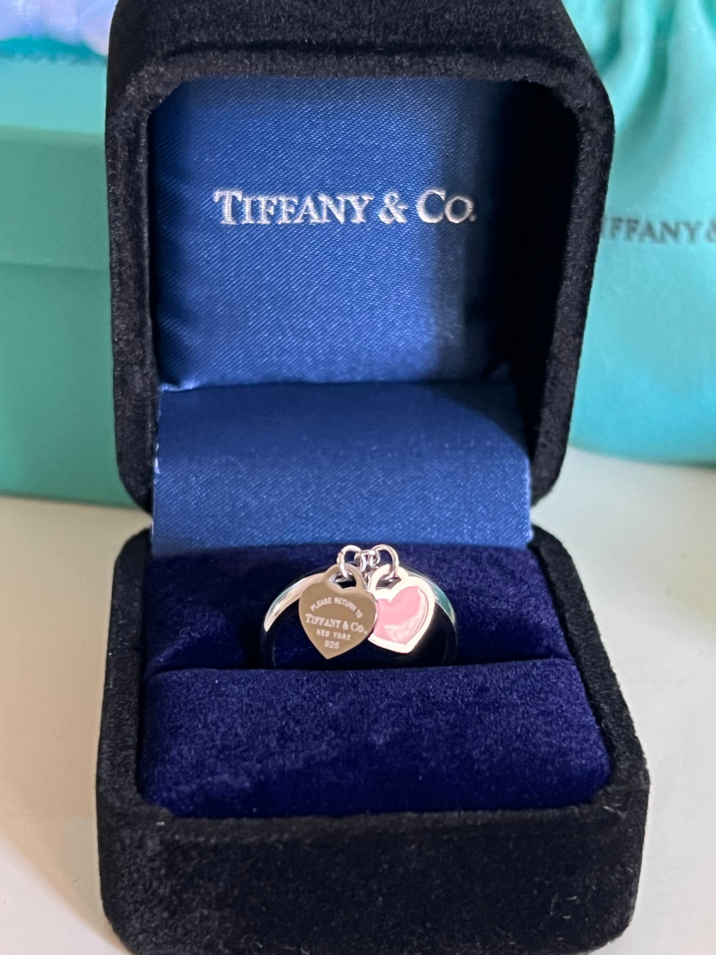 Anello Tiffany double heart tag rosa