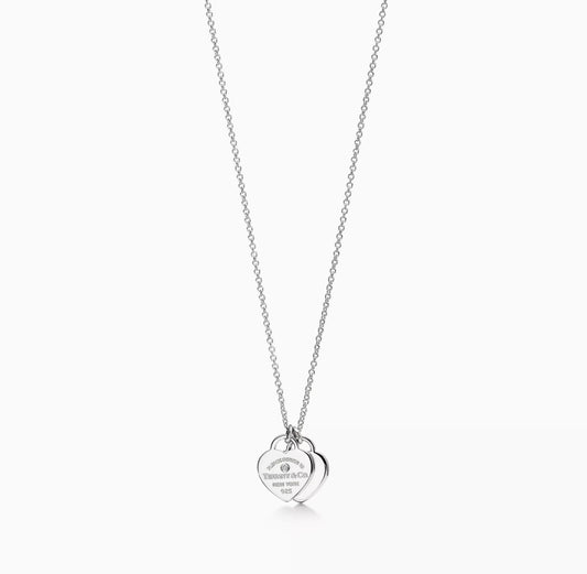 Collana Tiffany Double Heart tag argento con brillante